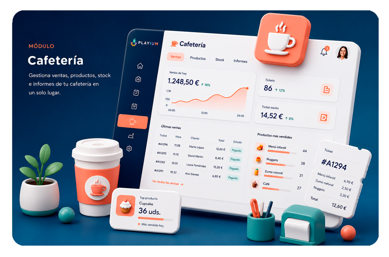 Captura de pantalla del módulo Cafetería de Playium