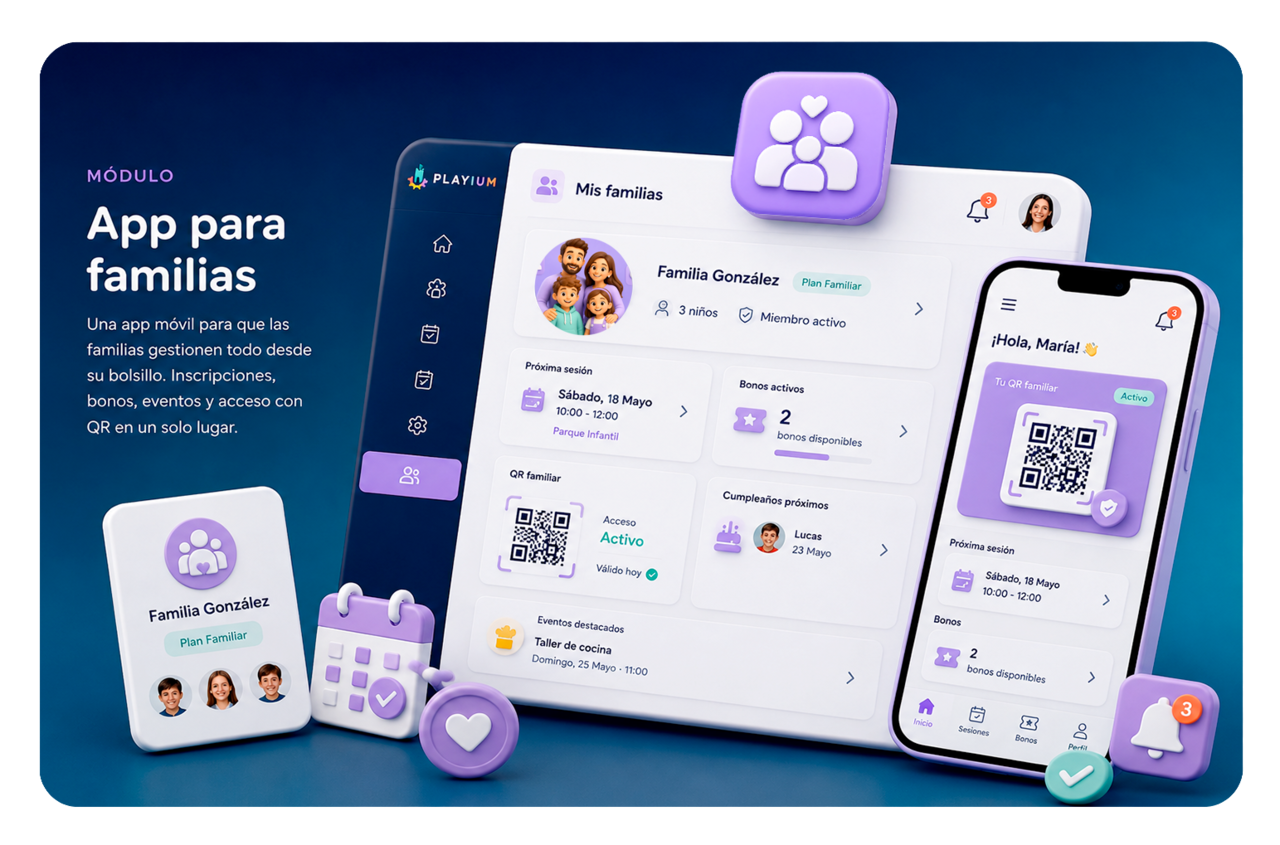 Captura de pantalla del módulo App para familias de Playium