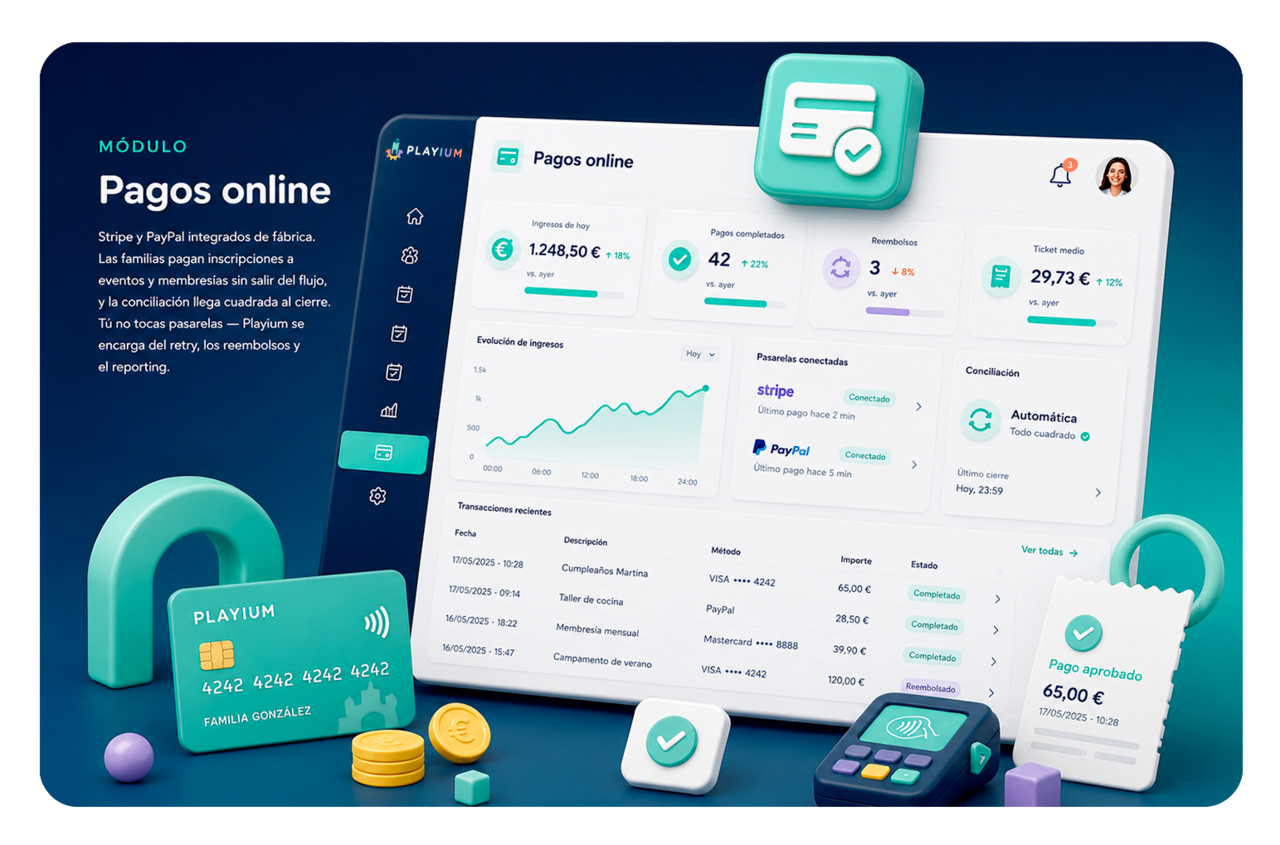 Captura de pantalla del módulo Pagos online de Playium